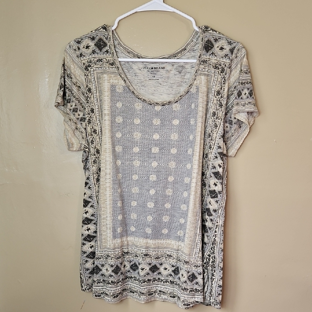 Lucky Brand Gray Tan Graphic Short Sleeve Tee